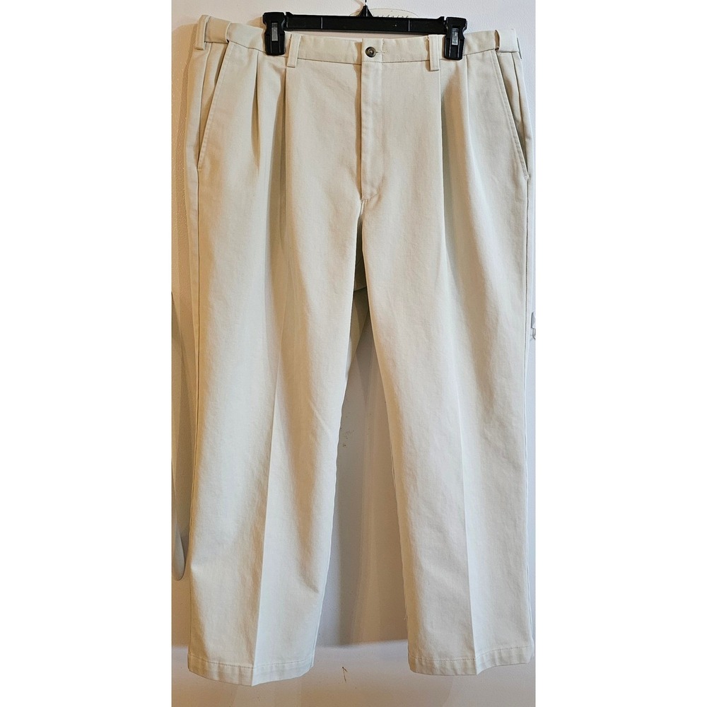 Haggar Mens Pleated Casual Pants Beige‎ Cotton Size 38x28